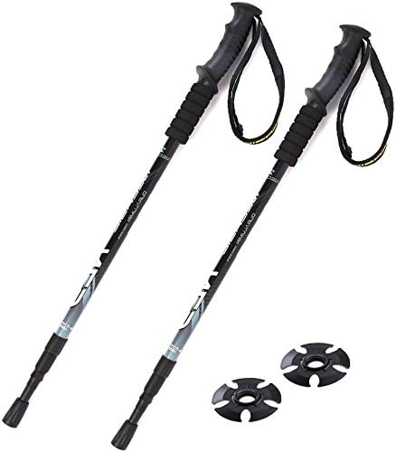 Z&D Trekking Poles, Walking Sticks Retractable Straight Handle Lightweight Tri-Section,Aluminum Alloy For Hiking Mountaining Camping 2Pcs,Black