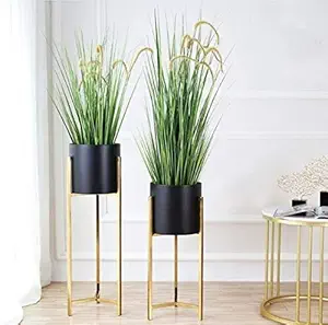 S.F Handicraft Metal Modern Planters with Stand, Black & Gold, Standard, 2 PiecesL*W*H=28 * 23 * 9