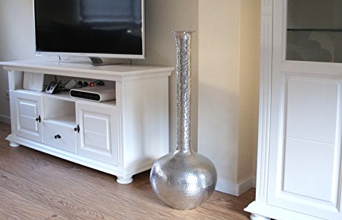XXL Bodenvase „Khaleeci“, Designer-Vase Metall Alu glänzend, Farbe Silber, 88cm - 2
