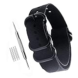 ZHUGE Unisex NATO Uhren-Armband Nylon Uhrband mit Edelstahl Schnalle Ballistic Uhrenarmband Uhrenarmbänder, Schwarz 24MM