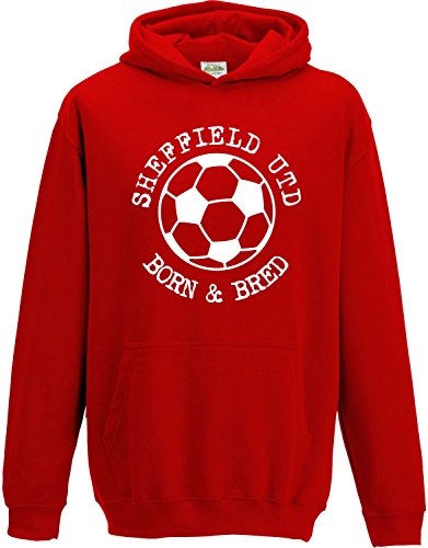 Hat-Trick Designs Sheffield United Football Baby/Kids/Childrens Hoodie Sweatshirt-9-11Yrs-Red-Born & Bred-Unisex Gift