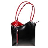 Plata Tono Metal Hardware. LiaTalia Lujoso bolso para damas, hecho en legítima Piel Italiana, con detalle de cordoncillo, para llevar en el hombro o como mochila - Libby - z ** (Sin Tubería) - Negro - Red Trim