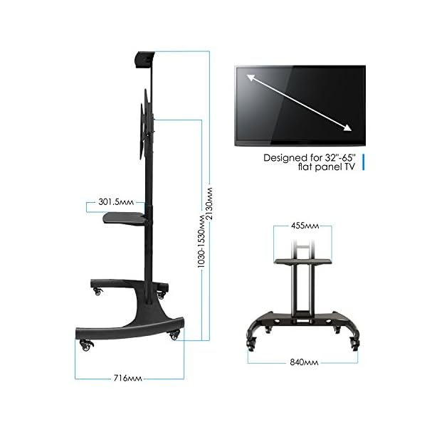 Universal Mobile TV Stand For LED OLED LCD Plasma 32 To 65 Inch Black - Image 3