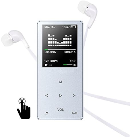 MP3 Player, Elinker 8GB Metal MP3 MP4 Player with touch buttons, 1.8 inch display, music player, 80 hours playback, FM radio, video, e-book support Extendable up to 128GB(Silver)