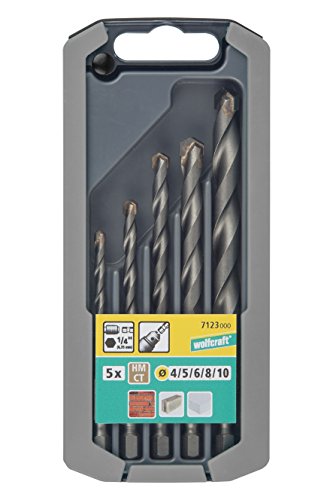 Wolfcraft Steinbohrer HM Sortiment, Durchmesser 4, 5, 6, 8, 10 mm, 5 Stück, 7123000