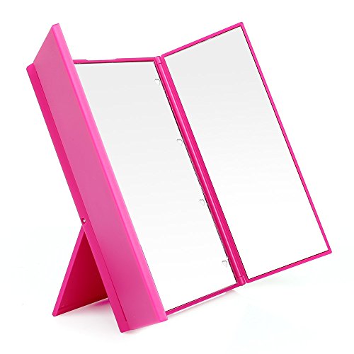 Hommii Faltbarer beleuchteter Schminkspiegel, Trifold Kosmetikspiegel Standspiegel Make Up Spiegel Klappspiegel mit 8-LEDs für die Reise oder das Bad (Batterie im Lieferumfang enthalten) - 3