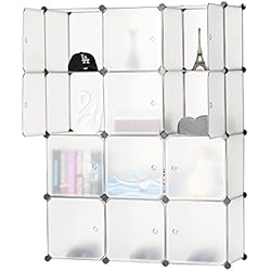 BASTUO 12-Cube DIY Cube de Rangement Organiseur à 3 étages Plastique Armoire Bibliothèque étagères Armoire de Rangement avec Porte, Blanc