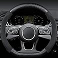 Seafront Suede Car Steering Wheel Cover,Soft Alcantara Touch Leather Sport Non-Slip Automotive Interior Accessories 15 inch Universal Design for Man and Ladies - D Shape