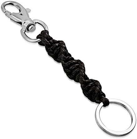Fashion Alloy 2-Tone Key Chain with Twisted Braided Brown PVC Leather