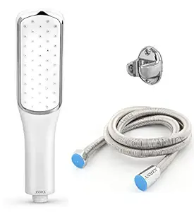 ANMEX High Pressure White Hand Spray Hand Shower with 1.5mtr (150cm) Spring Flexible (SS304) Shower Hose Shower Tube and Wall Hook Shower Head (Silver)