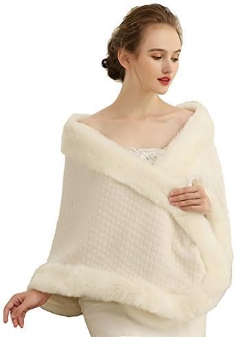 Women Bridal Shawl Faux Fur Wedding party Wrap Lady Shrug coat Bolero 012