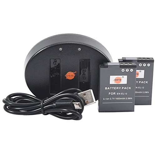 DSTE 2pcs Batería + Cargador de Batería USB Compatible con Nikon EN-EL12 Coolpix A900 P300 P310 P330 P340 S31 S70 S610 S620 S630 S640 S800c S1000pj S1100pj S1200pj S6000 S6200