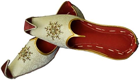 Men's Gold Khussa Shoes Punjabi Jutti Indian Ethnic Mojari Tribal Bridal Shoes J112 (7.5)