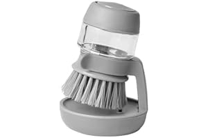 OZNEWLIFE Brosse à Vaisselle avec Distributeur de Liquide Vaisselle Rechargeable et Support de Rangement, Gris