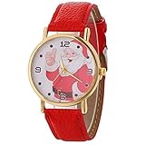 AchidistviQ-Damen-Armbanduhr, Weihnachtsmann, rundes Zifferblatt, Quarz, analog, arabische Ziffern, Rot