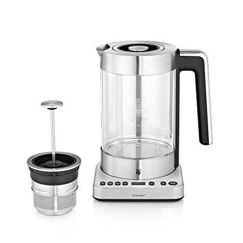 WMF LONO Tee- und Wasserkocher 2-in-1, variable Temperatureinstellung, 1,7 l Wasser und 1,4 l Tee, 3000 W, Schott Duran Glas, cromargan matt/silber - 2