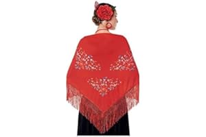JORXG Mantón de Manila bordado de flor colores liso para mujer niña, Manton de Flamenco para el Vestido de Feria, Sevillana o Flamenca Color Negro Rojo Blanco Rosa Azul