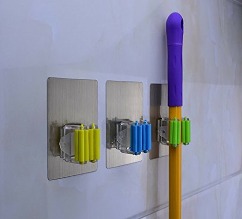 Gorge-buy Acier inoxydable Balai et balai, support de fixation murale à double usage, Serpillère Balai Organiseur de salle de bain Organiseur de cuisine de durée de vie prolongée