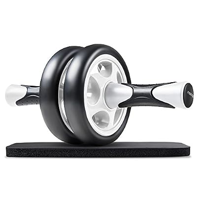 FREETOO Roue Abdominaux AB Wheel Roller de Fitness Musculation Appareil Abdos-Tapis Epais pour Genou- Noir et Blanche