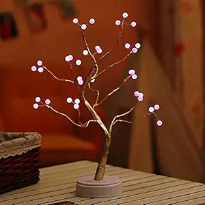 Meneflix 20 Inch Tabletop Bonsai Tree Light 36 Pearl LED Lights DIY Artificial Light Tree Lamp Decoration Touch Switch for Gift Home Wedding Festival Holiday Valentine's Day Gift || Touch Switch