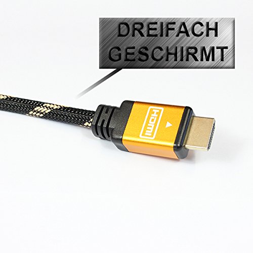 10m PREMIUM HDMI Kabel 1.4a / 2.0 Highend 4K 3D Ethernet FULL HD LCD LED TV Monitor zehn Meter 24K Vergoldet | CEC | ARC | 2160p | Blitzversand | fünf Meter - 5