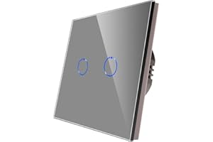 CNBINGO Wechselschalter unterputz - Touch Lichtschalter zweifach - Wandschalter Grau - Berührungsschalter mit Glas Panel und Status-LED - 800W/Fach