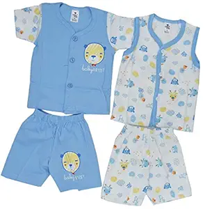 Stepup Little Hub Clothes for Baby Boy & Baby Girls 2 Short Sleeve Round Neck T-Shirt and 2 Shorts (Assorted)(Multi Colour)