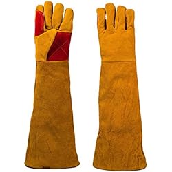 TONGXU 1 Paire Gants de Soudeur à Manches Longues Résistant à Chaleur Gants en Cuir de Vachette Antidérapants pour Soudage Barbecue Four Gril Jardinage