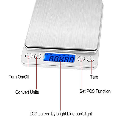 IDMAX Digital Küchenwaagen, (300g /0.1g)Food Scale, Gramm Skalen, Elektrische Schmuck Skalen, Multifunktionale Pro Taschenwaage mit LCD-Bildschirm, Tara, Hold und PCS Features, Edelstahl - 3