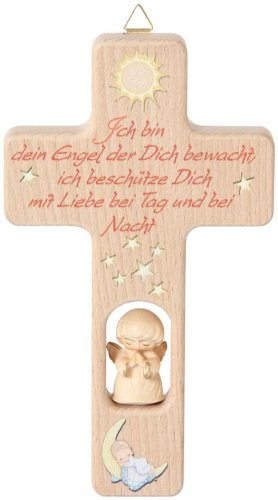 Kreuz mit Engel 'Ich Bin .' Kinderkreuz Holzkreuz Schutzengel 102862 mit Gravur (Rückseite)