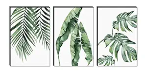 SAF Set of 3 Preety green leaf modern art MDF Self Adhessive UV Textured Painting 36 Inch X 18 Inch( Each Painting Size 12 Inch X 18 Inch) PHSX30197