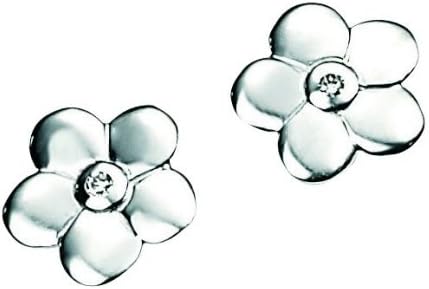 D for Diamond E3504 Sterling Silver Girls Diamond set Flower Stud Earrings