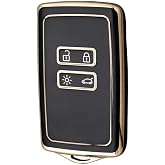 AutoHan Keys L&uuml;x Renault Anahtar Kılıfı, Clio E-Tech, Austral, Megane E-Tech Uyumlu, 4 Buton, Siyah-Altın