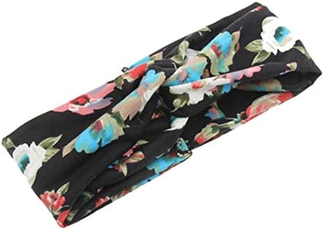 Quistal Tie Dye Headbands Cotton Stretch Headbands Elastic Yoga Holiday Beach Hairband for Teens Girls Women Adults (Black)