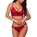 Produktbild MOIKA Damen Bodywear Set, New Mode Frauen Dessous Spitze Blumen Push-Up Top BH Hosen Unterwäsche Set Nachtwäsche(EU32/S, Weinrot)