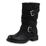 biker stiefel damen schwarz  SCARPE VITA Damen Stiefel Leicht Gefütterte Bikerstiefel Schnallen Profilsohle 149559 Schwarz 38