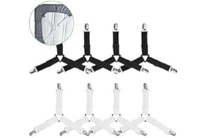 BEINHOME 8 szt. pasków na prześcieradło,3 drożne regulowane trójkątne paski na prześcieradła z uchwytami do dużych obciążeń,elastyczne szelki na pościel szelki,pokrowce na materac i poduszki na sofę (czarno-białe)