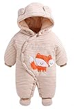 Abnehmbare Hut neugeboren baby winter strampler mit Fußen schlafsack baby born schlafanzug Baumwolle Overalls 2.5 tog. mit Kapuze.Katze. (XS:50/52CM(0-3 monate), Fuchs)