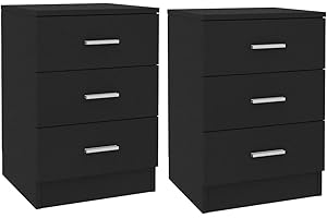 KOIECETA 2X Mesitas Noche Contrachapada Mobiliario Dormitorio Decoración Interior Casa Hogar Diseño Elegante Clásica Duradera Robusta Negras 38x35x56cm