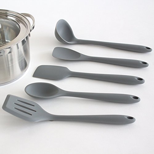 Oxid7® Küchenhelfer-Set / 5-teiliges Küchenbesteck-Set Silikon/Nylon (Pfannenwender, Suppenkelle, Schaumlöffel, Teigschaber, Turner) - 3