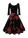 Produktbild TEBAISE Damen Elegant 3/4 Ärmel A-Linie Kleid 1960er Jahre 50s Rockabilly mit Blumenrock U-Ausschnitt Partykleider Cocktailkleid Printkleid Knielang Karneval Abendkleid