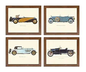 Painting Mantra Framed Poster of Vintage Car,Bugatti-Mercedes-Delage-Hispano Framed Art Print Set of 4.