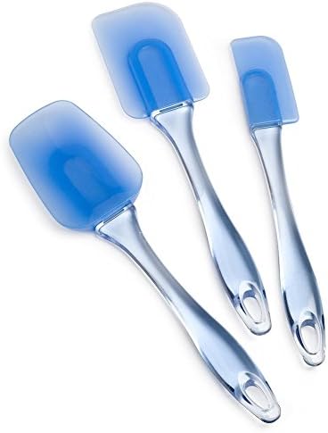 sanyuanli Square Pyrex Nonstick Heat Resistant Blue Scraper Set Silicone Spatulas, Silicone Heads and Crystal-like Plastic Handles with Different Shapes Mixing Spatula Set of 3