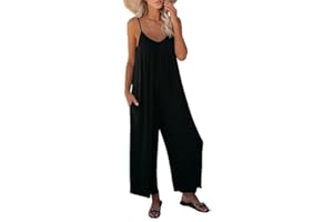Haibang Jumpsuit Damen Sommer Ärmellos Overall Lang Casual Hosenanzug Sexy V-Ausschnitt Träger Romper Loose Fit Playsuit Elegant Einteiler Weites Bein Freizeithose mit Taschen