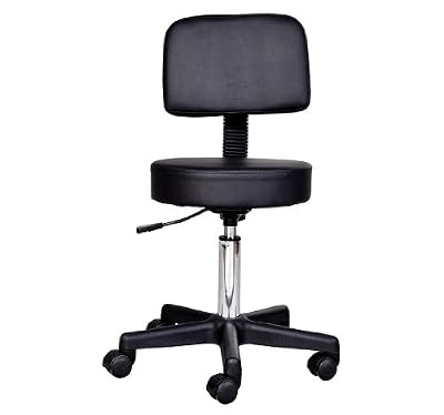 Homcom Tabouret massage a roulettes reglable en hauteur pivotant avec dossier ergonomique noir
