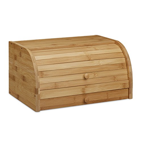 Relaxdays Rollbrotkasten mit Schublade, Bambus, aromadicht, Brotkasten mit Rolldeckel, HxBxT: 21 x 40,5 x 28 cm, Holz, natur - 4