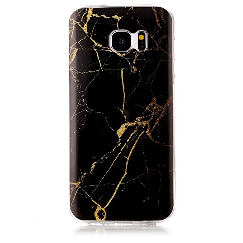 Cozy Hut Für Samsung Galaxy S7 Edge Handyhülle mit Marmor / Marble Design(schwarz / golden) | Handytasche | | Schale | | Hülle | | Case | Handy-etui | TPU-Bumper | Soft Case | Schutzhülle Cover für den optimalen Schutz ihres Samsung Galaxy S7 Edge (5,5 Zoll) – Gold schwarzer Marmor - 2