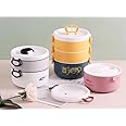 GNEY Detachable and Freely Three Layers Round Insulation Office Air Tight Lunch Box, Portable Leak Proof Bento Lunch Box for Kids (Multi)