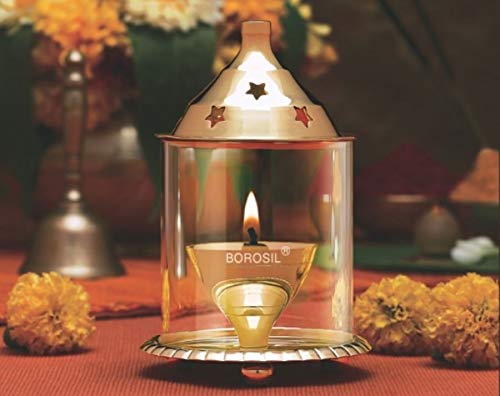 Borosil Akhand Diya (Medium, Brass)