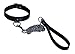 Produktbild PREMIUM handgefertigtes Bondage Set BDSM Halsband aus Leder + Führkette mit stabilem D-Ring und Hundeleine mit drehbarem Karabiner Sklavenhalsband für Sexspiele (schwarz)
